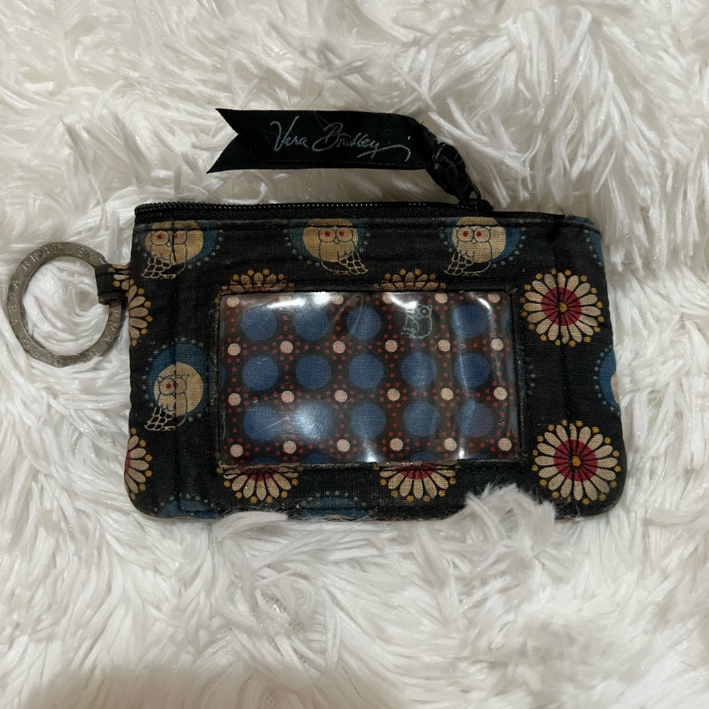 Vera Bradley Black ID Wallet with Floral and Owl Design